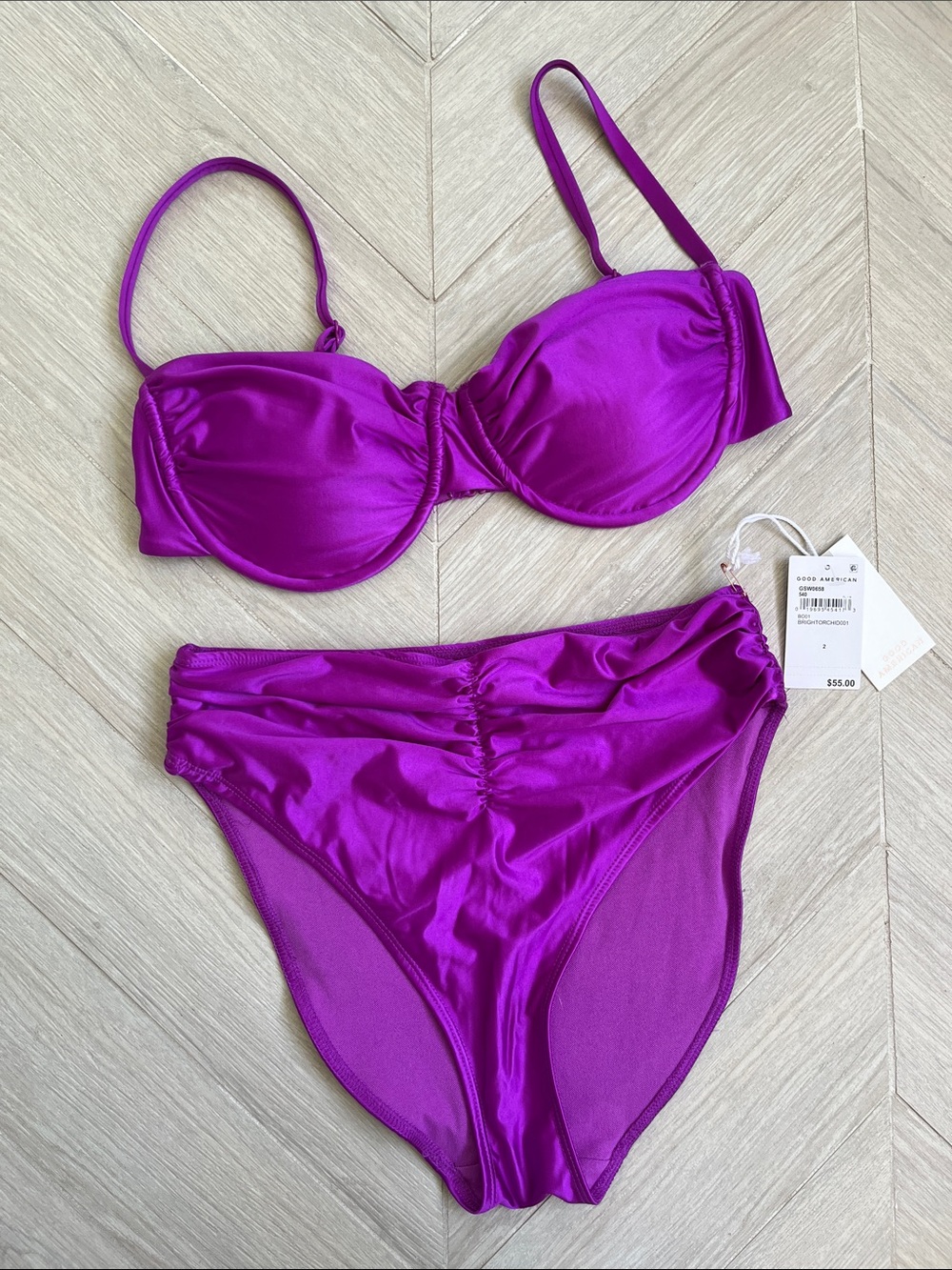 Good American Metallic Purple Satin Bikini Set